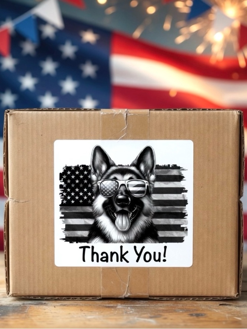 Patriotic German Shepherd Thank You Stickers 
4”x6”-100ct.